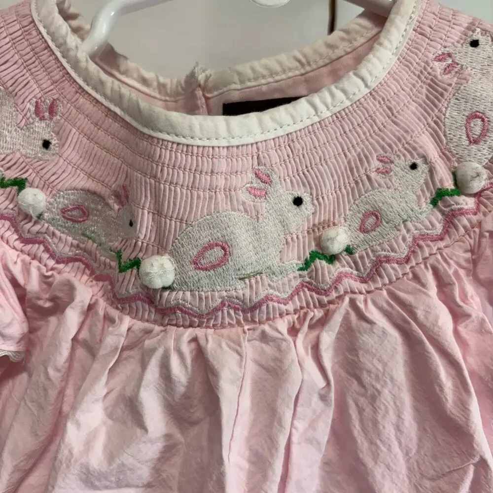 Lil Cactus smocked bunny Easter bubble romper light pink size 6-12 Months